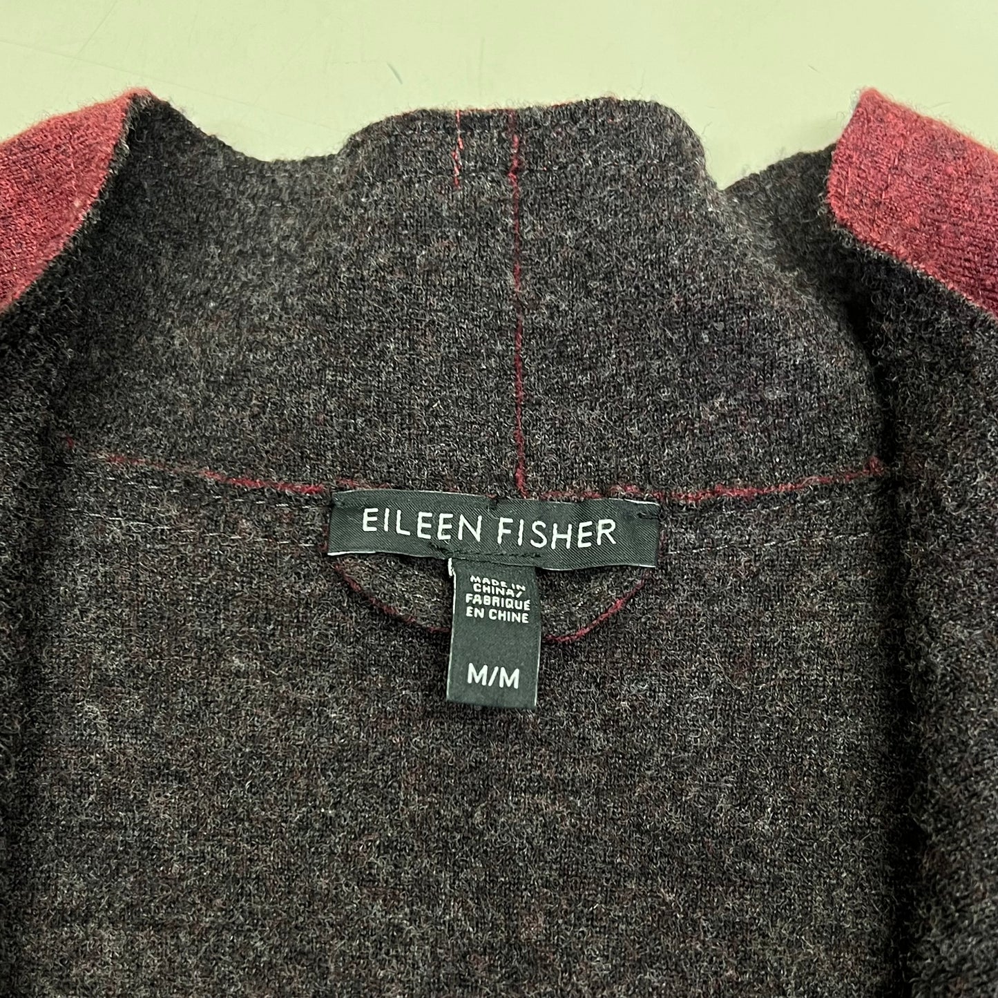 EILEEN FISHER Long Scoop Cut Bottom Cardigan 96% Merino Wool Women's Sz M Wine