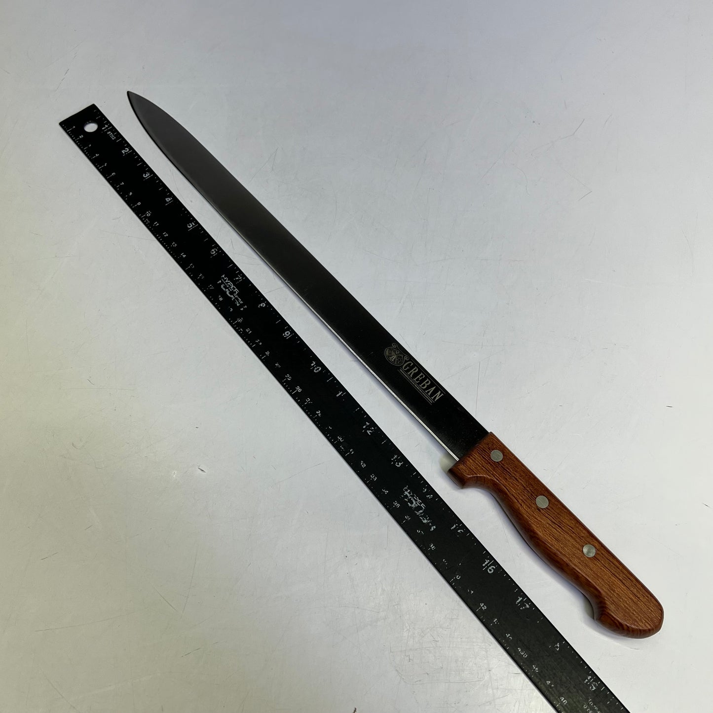 GREBAN Professional Grade SS Loin Slicer W/ Wood Handle 14" Blade Brown 156399