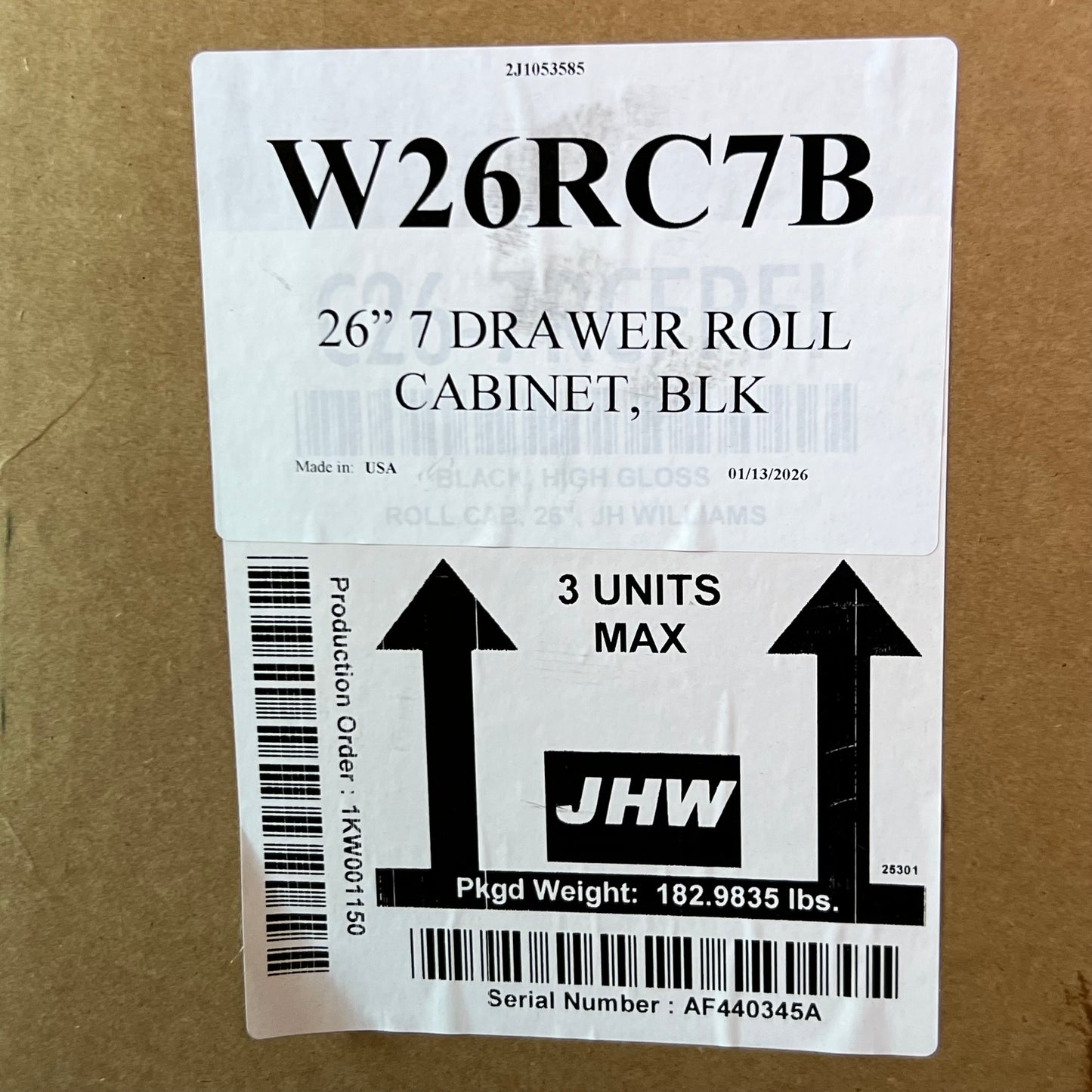 ZA@ WILLIAMS 26" 7 Drawer Roll Cabinet, Black 25" Black W26RC7B (New Other)