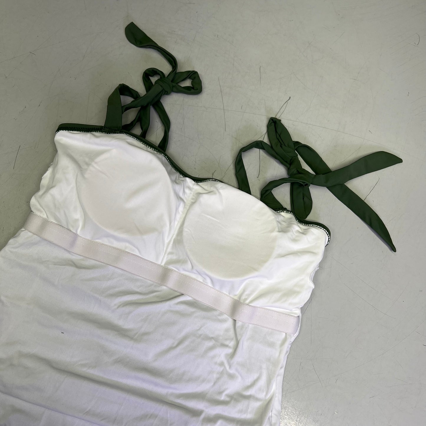 CHARMO Tie Strap One Piece Scrunched Torso Swimsuit Women's Sz M Olive Green