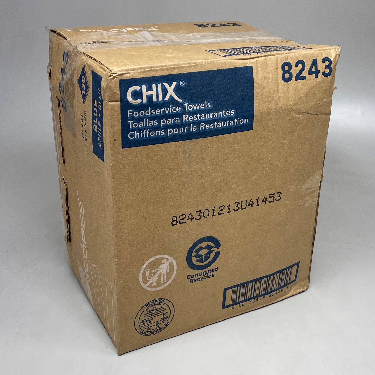 CHIX Foodservice Towels 8243 Disposable Cleaning Cloths 150 per box 13"x21" Blue Damaged Box