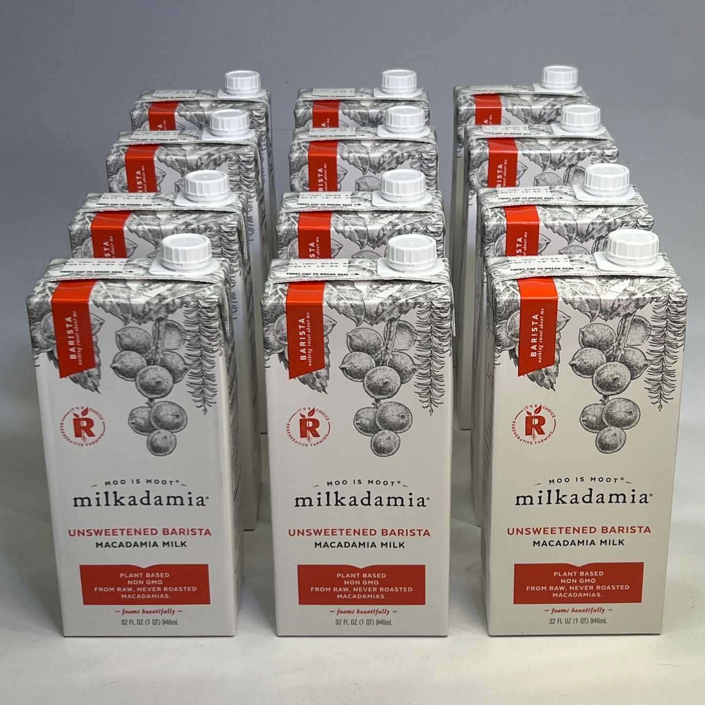 MILKADAMIA (12 PACK) Unsweetened Barista Macadamia Milk 32 fl oz. BB 11/26