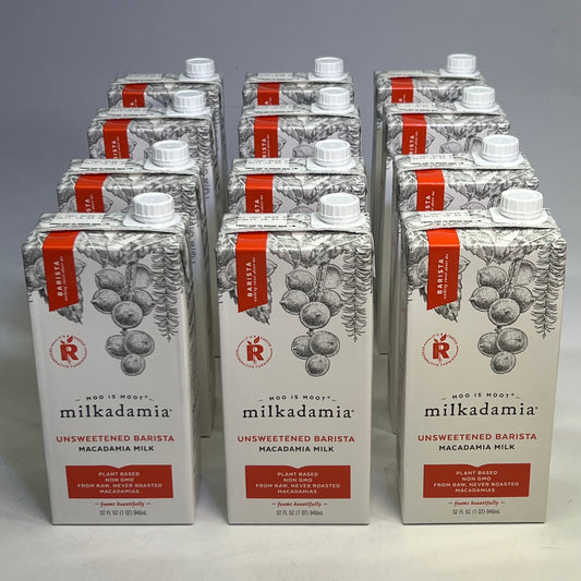 MILKADAMIA (12 PACK) Unsweetened Barista Macadamia Milk 32 fl oz. BB 11/26