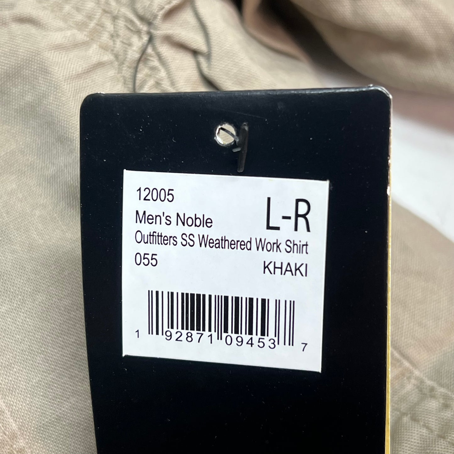 NOBLE OUTFITTERS Short Sleeve Weathered Work Shirt Men's Sz L-R Khaki 12005