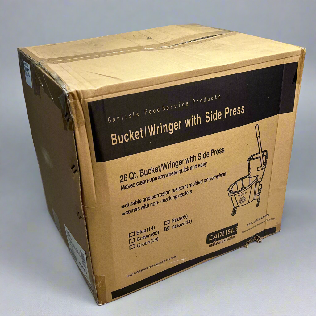 CARLISLE Rolling Mop Bucket W/ Side Press Wringer 26 Qt Capacity Yellow 3690804
