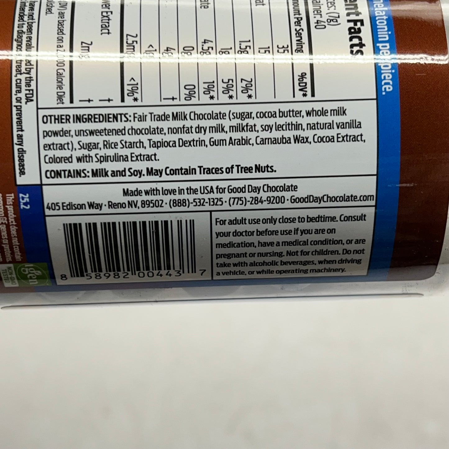 GOOD DAY (80 PIECES) Chocolate Adult Sleep Supplement 1 MG Per Piece BB 08/27