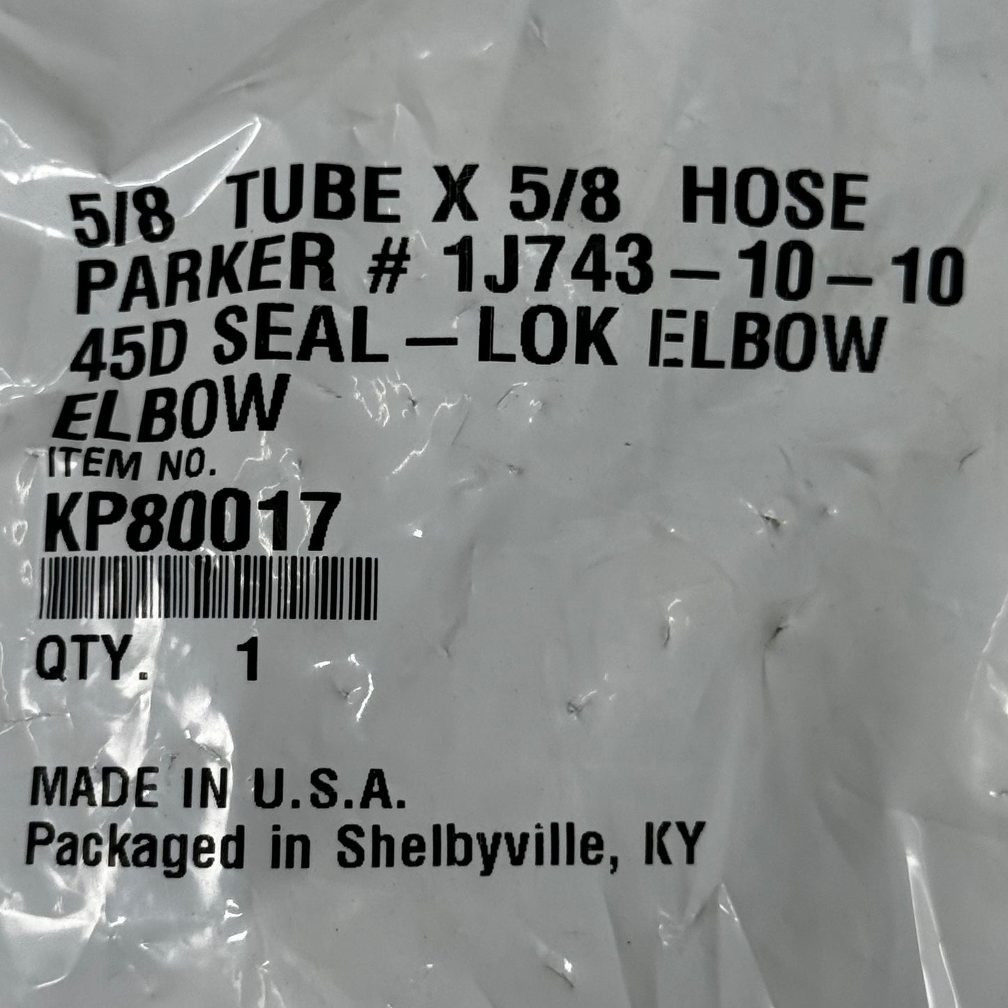 PARKER Hydraulic Hose 1J743-10-10 45° Seal-LOK Elbow 5/8" x 5/8" Steel KP80017