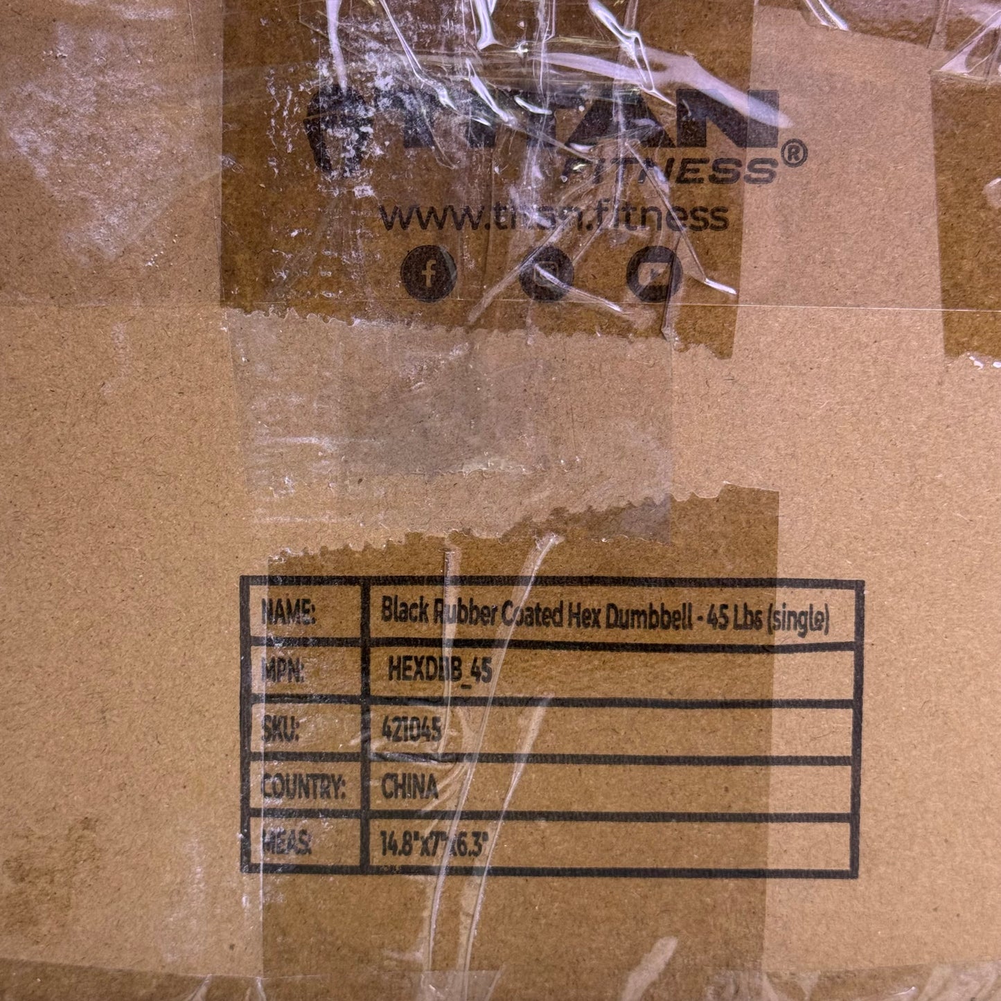 TITAN FITNESS (2 PACK) Black Rubber Coated Hex Dumbbell Single 45lb HEXDBB_45