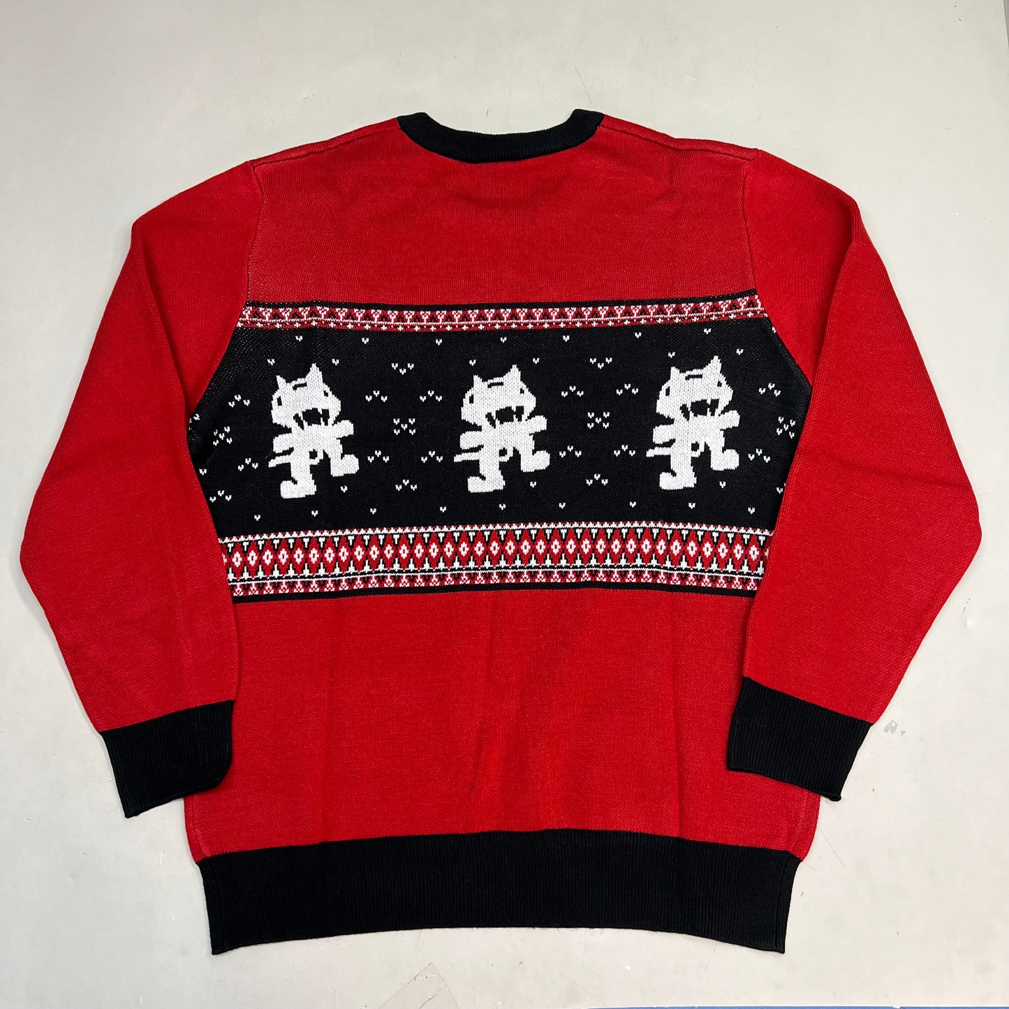 MONSTERCAT Records Holiday Intarsia Pullover Sweater Men's Sz XL Deep Red/Black