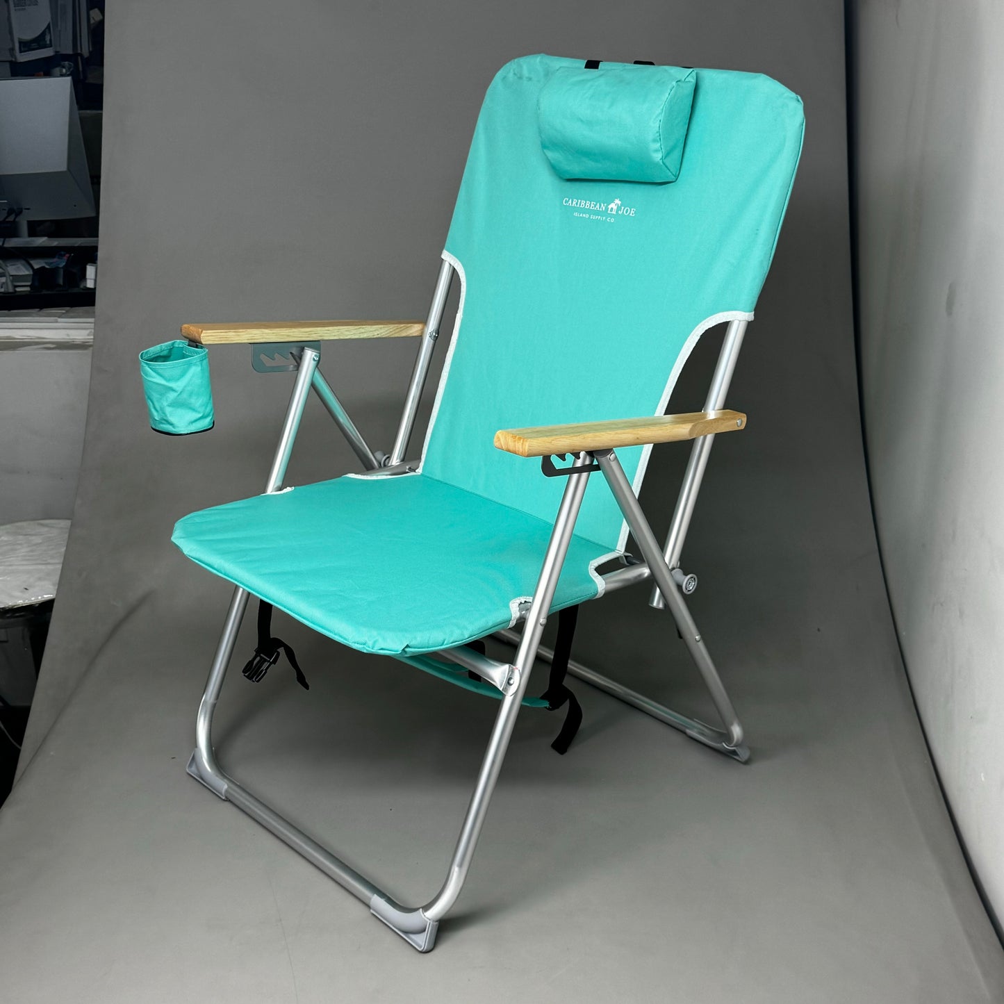 CARIBBEAN JOE 4-Position High Weight Capacity Beach Chair w/ Pillow Teal CJ-7779