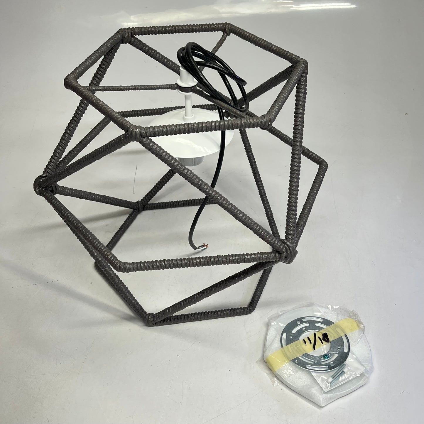 Corded String Pendant Hanging Light Fixture & Hardware 17"x15"x15" Grey