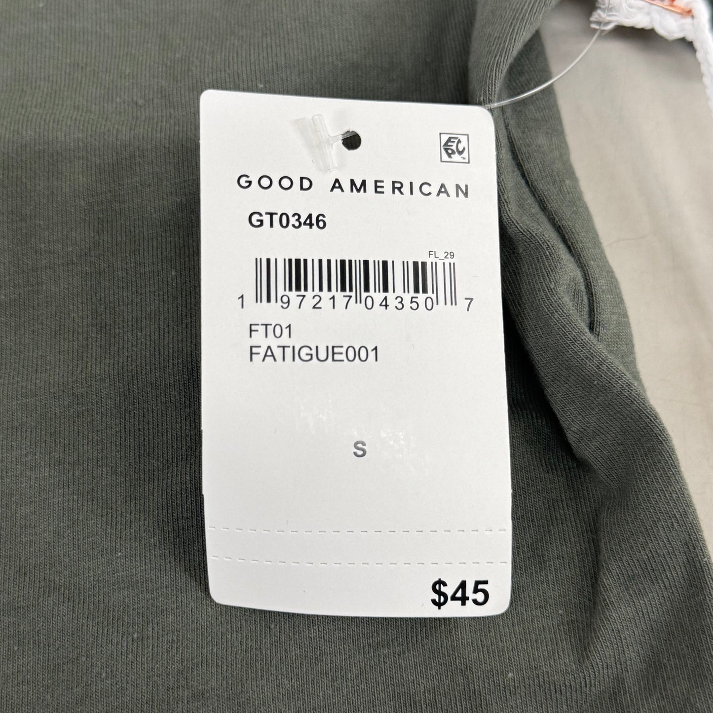 GOOD AMERICAN Green Stretch T-shirt Women's Sz S Fatigue001 GT0346