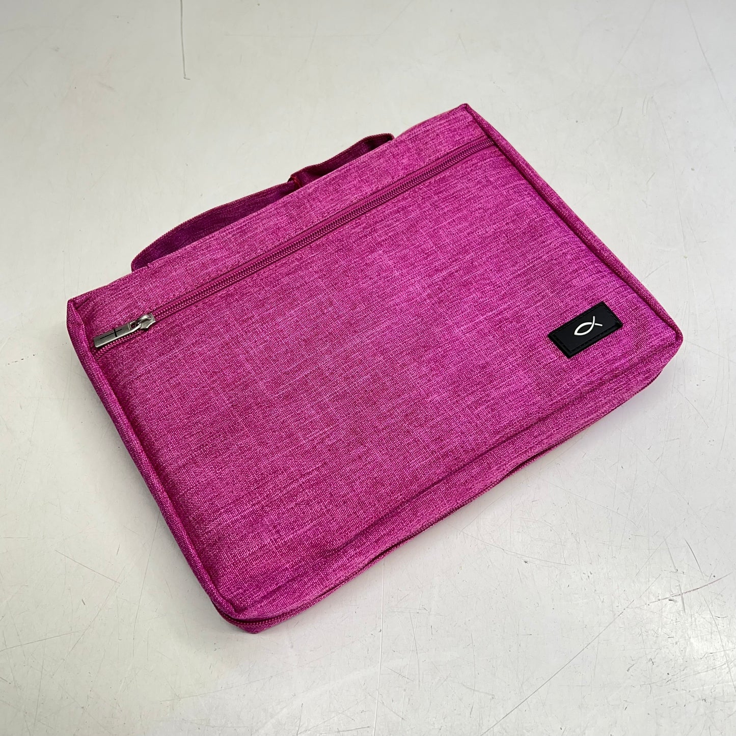 CHRISTIAN ART GIFTS Poly Canvas Value Bible Cover W/ Ichthus Patch 8"x11" Raspberry Pink BBC786