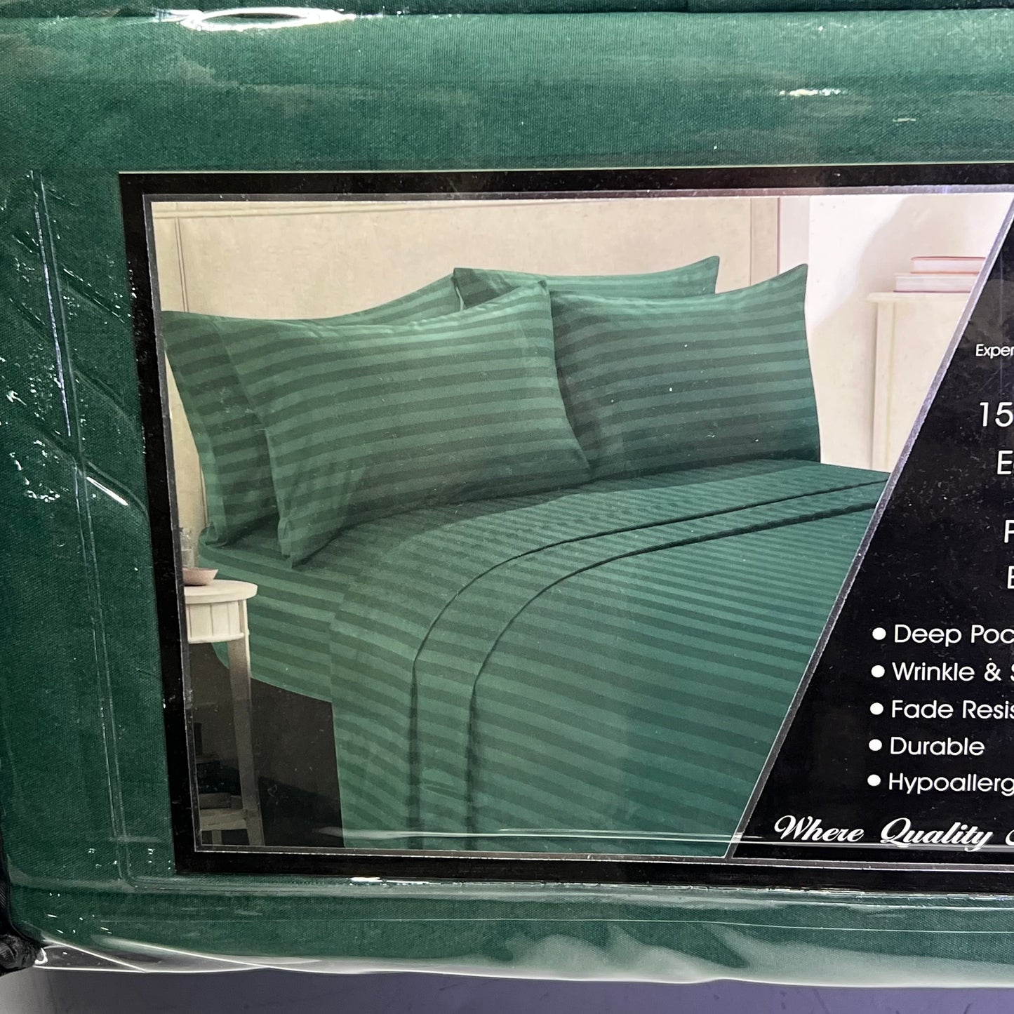 ZA@ ELEGANT COMFORT (6 PIECE SET) Luxury Soft Bed Sheets Set Dobby Stripe Design King Forest Green