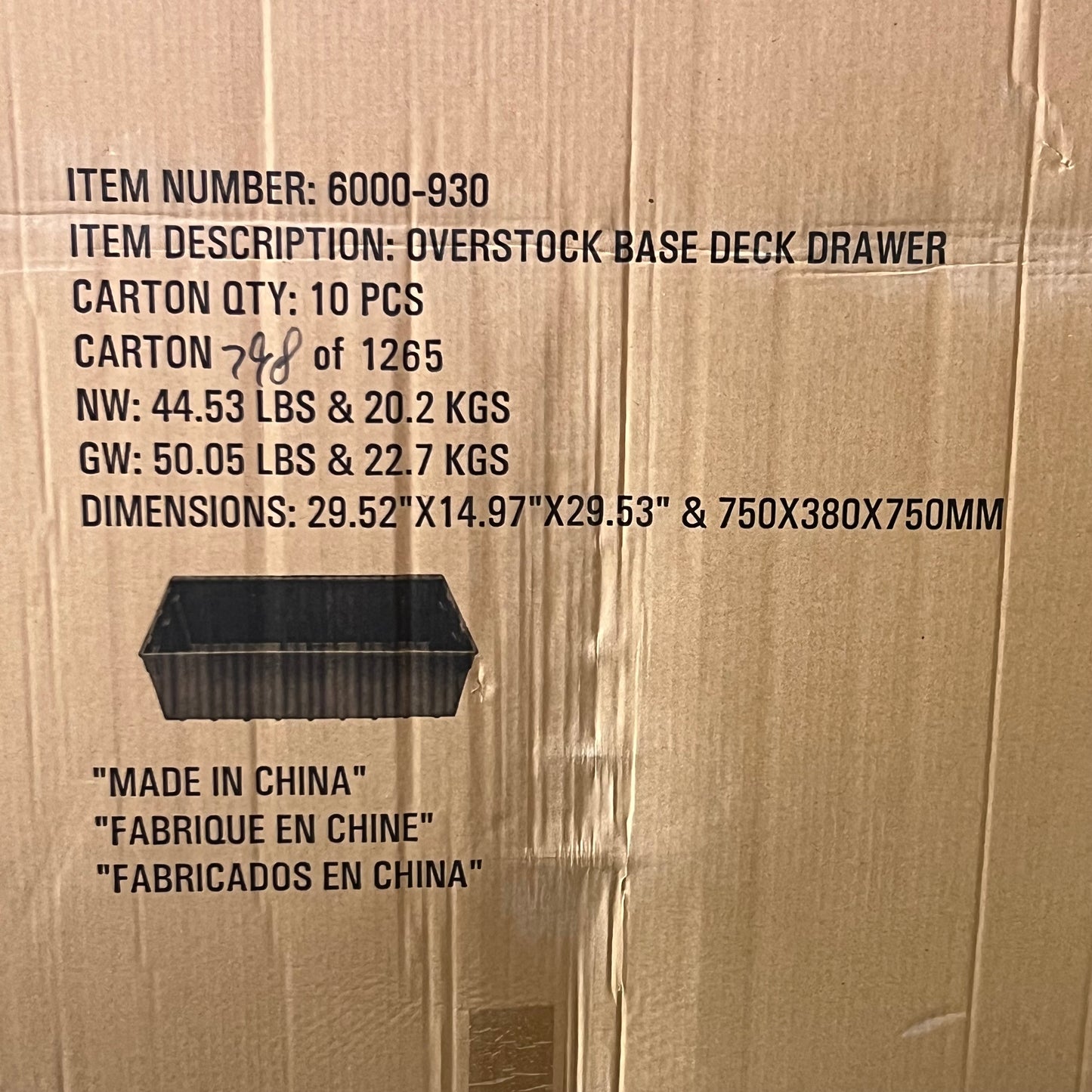 SPC DISPLAY (10 PACK) Overstock Base Deck Drawer Sz 29.52" x 14.97" x 29.53" 6000-930