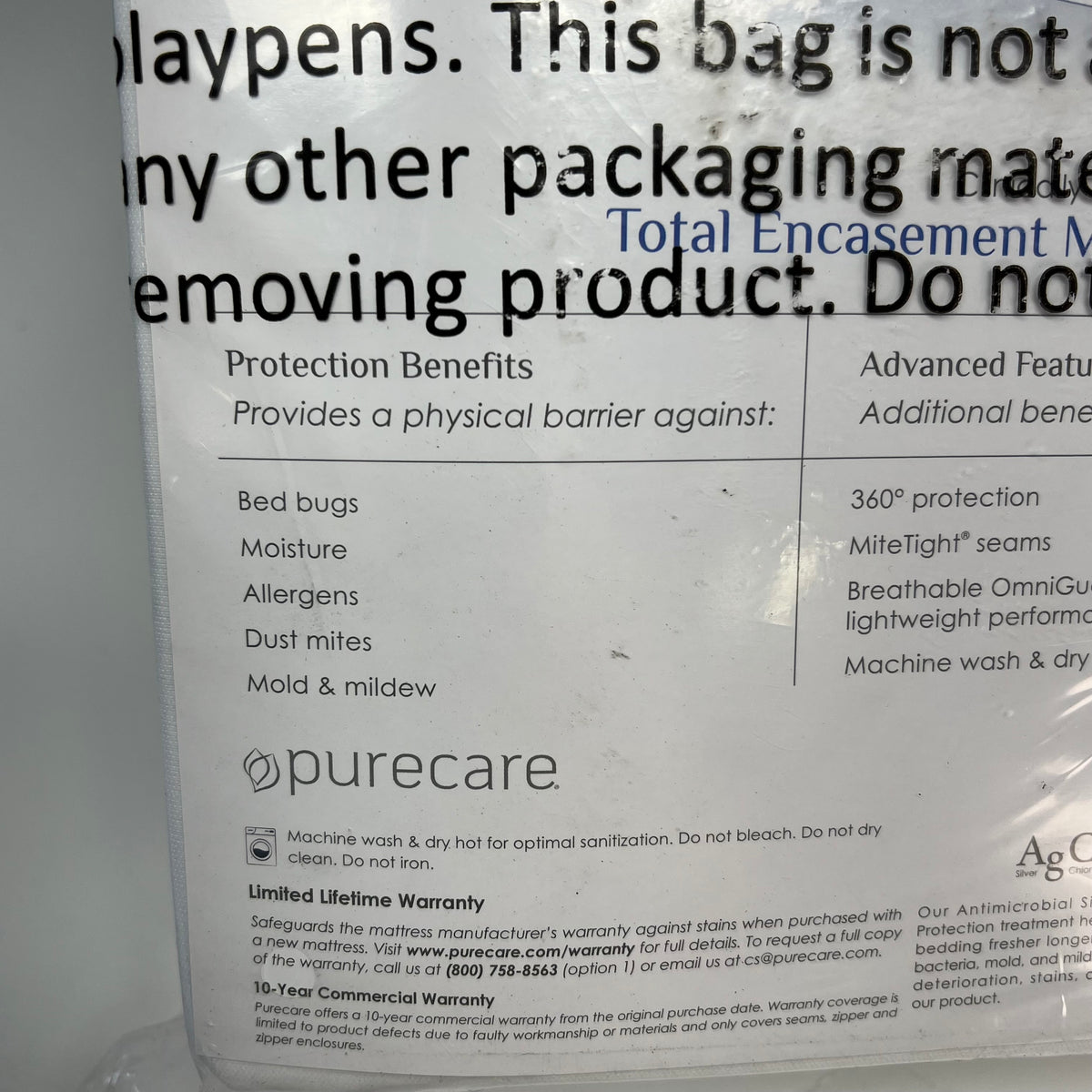 PURE CARE Omni Guard Total Encasement Mattress Protector Full XL White FTATE80