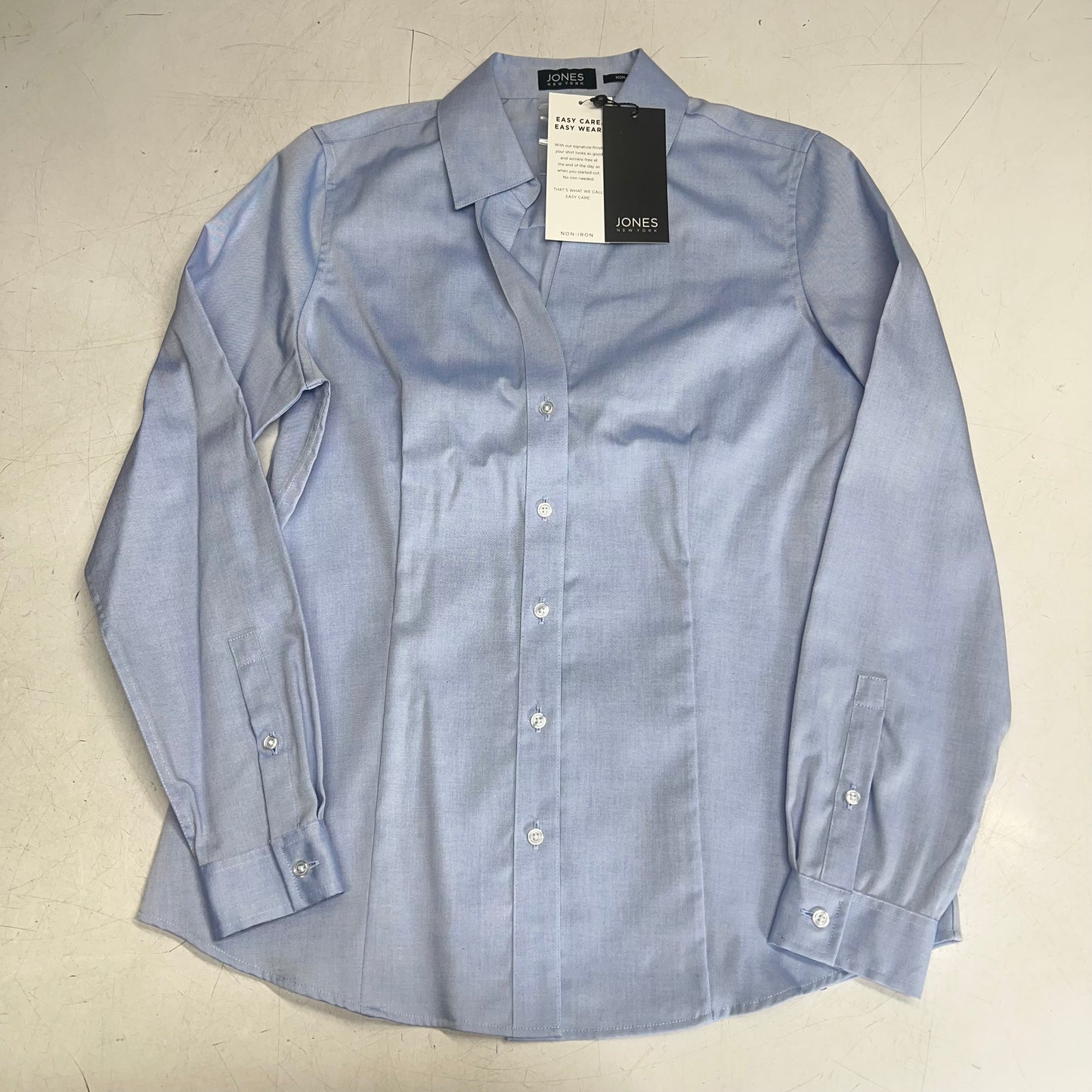 JONES New York Point Collar Long Sleeve Button Front Shirt Women's Sz S Blue