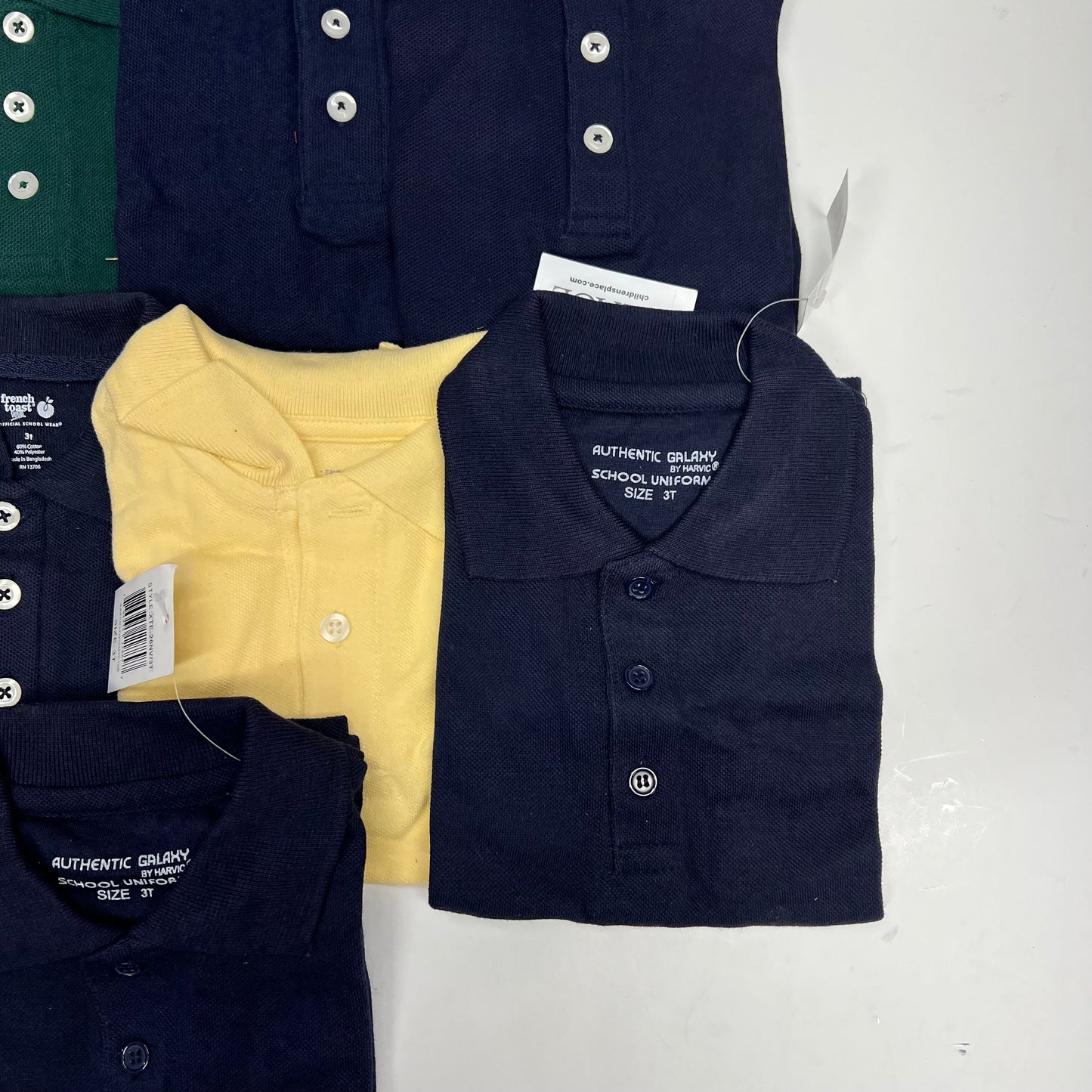 ZA@ (9 PACK) Uniform Soft Pique Polo Shirts Boy's Sz 3T Yellow, Navy & Green
