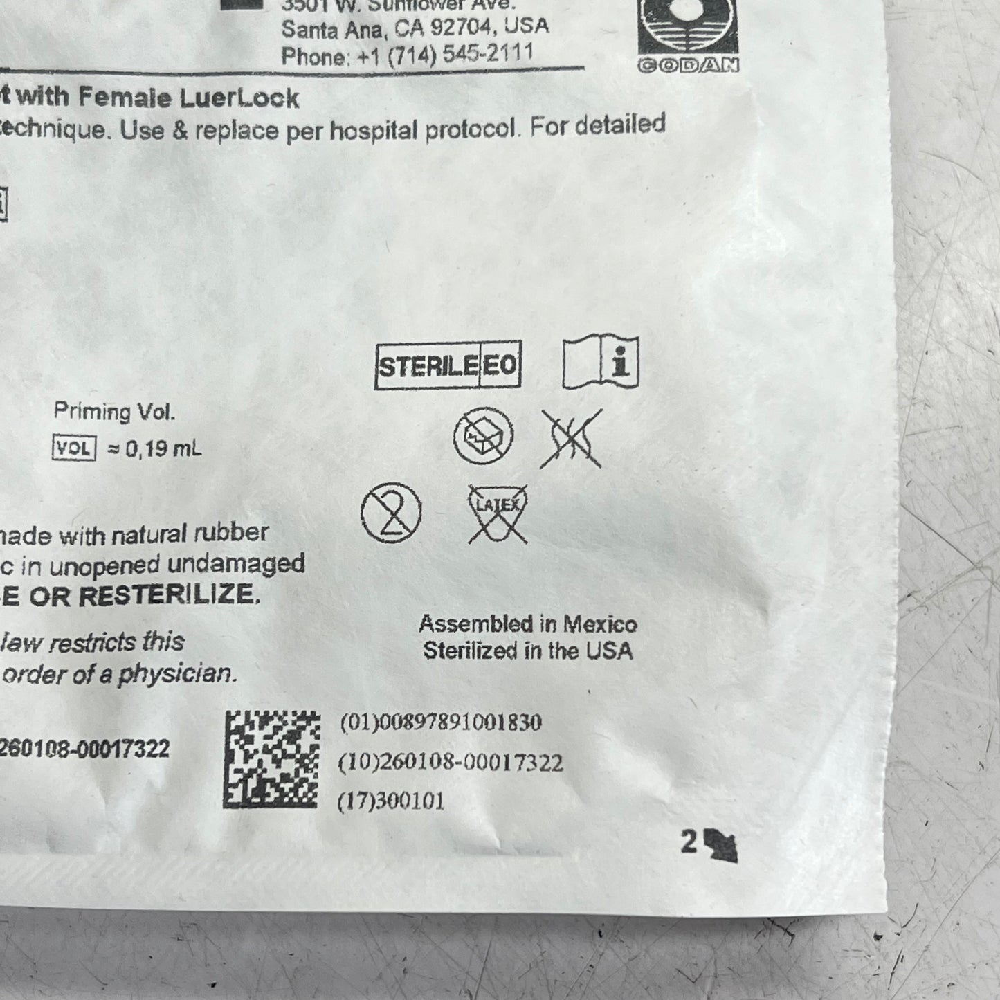 CODAN (50 PACK) Fluid Transfer Set W/ Female Luer Lock Sterile Clear BB 01/30