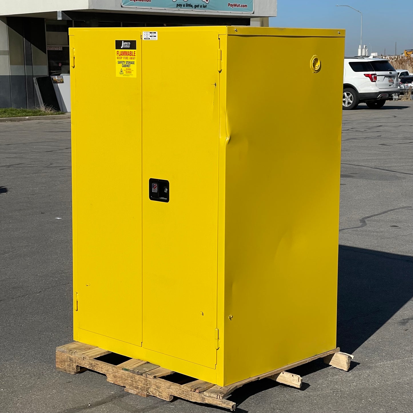 JAMCO Flammable Safety Storage Cabinet 90 gal, 65”x44”x34” Yellow BS 90