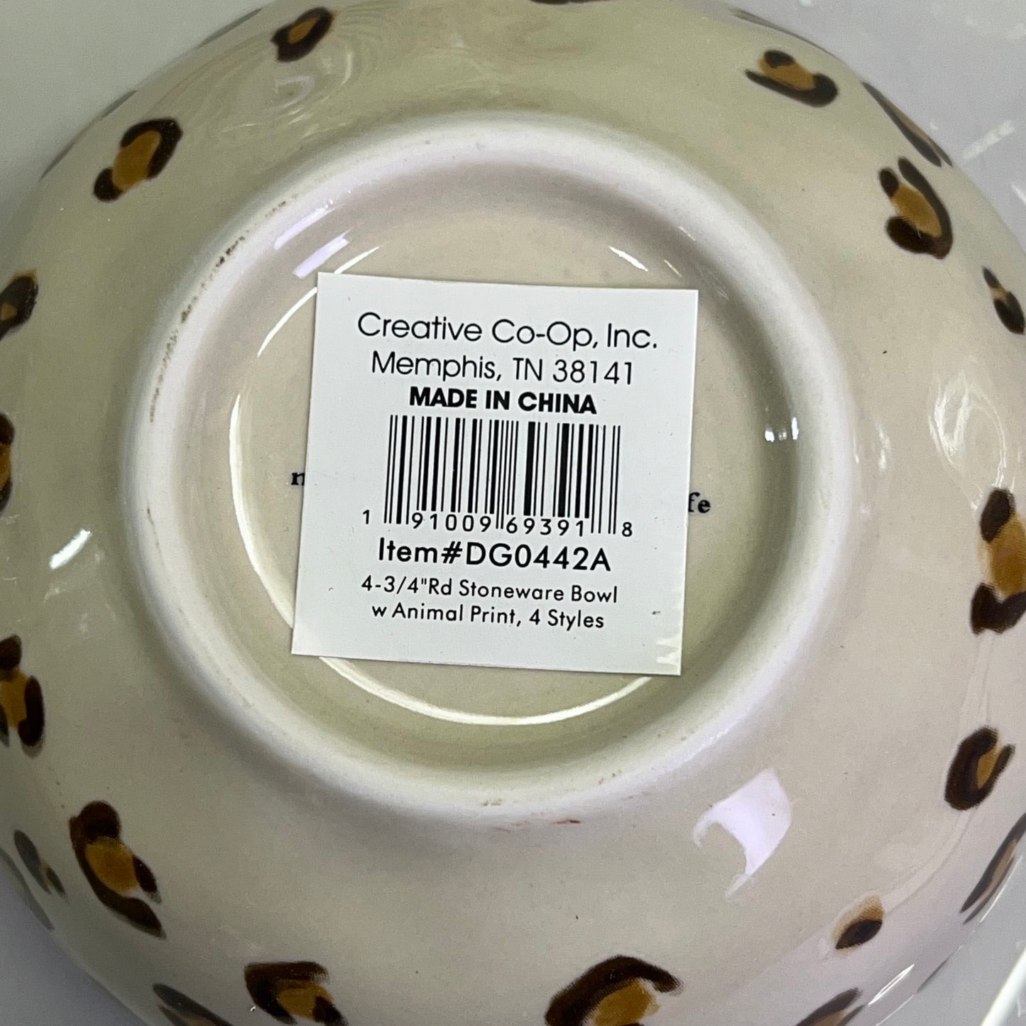 CREATIVE CO-OP Stoneware Bowl Set Animal Print Decal 4 Styles 4-3/4"  DG0442A