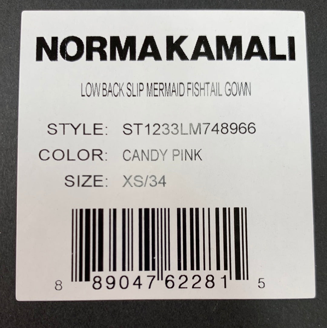 NORMA KAMALI Low Back Slip Mermaid Fishtail Gown Sz XS/34 Candy Pink ST1233LM748966 (New)