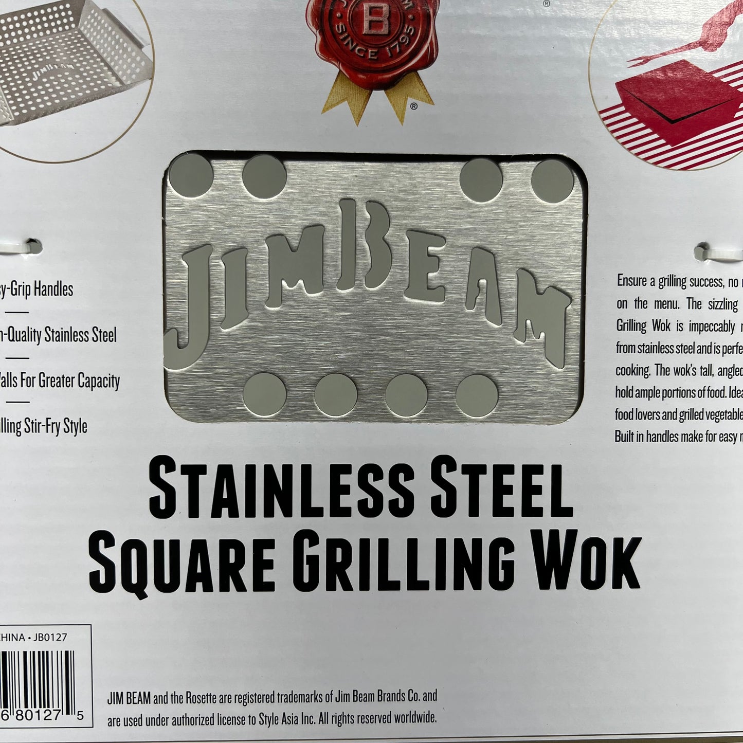 ZA@ JIM BEAM Stainless Steel Square Grilling Wok 13.5"x11"x2.5" Chrome JB0127