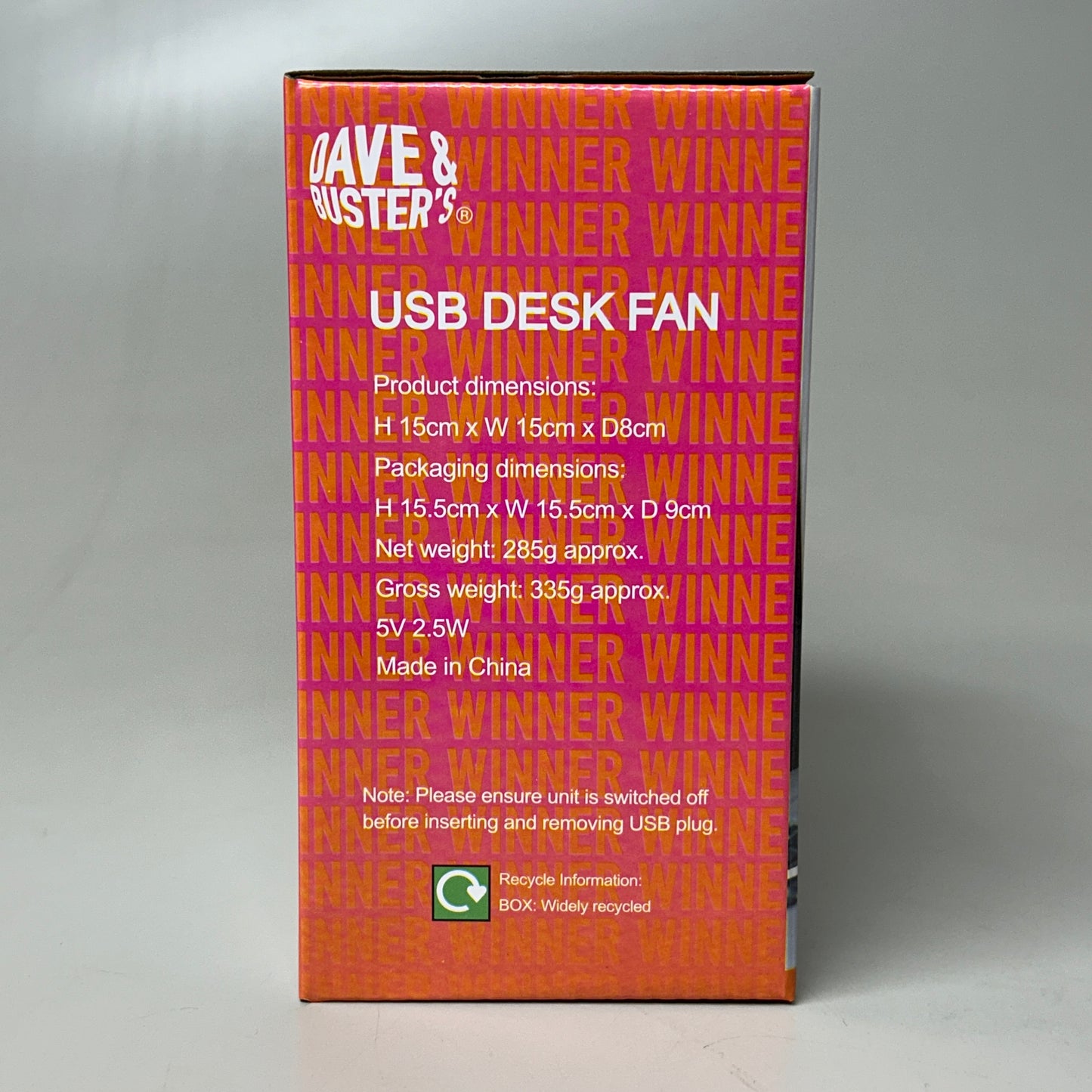 DAVE & BUSTER'S USB Mini Desk Fan 19643 (New)