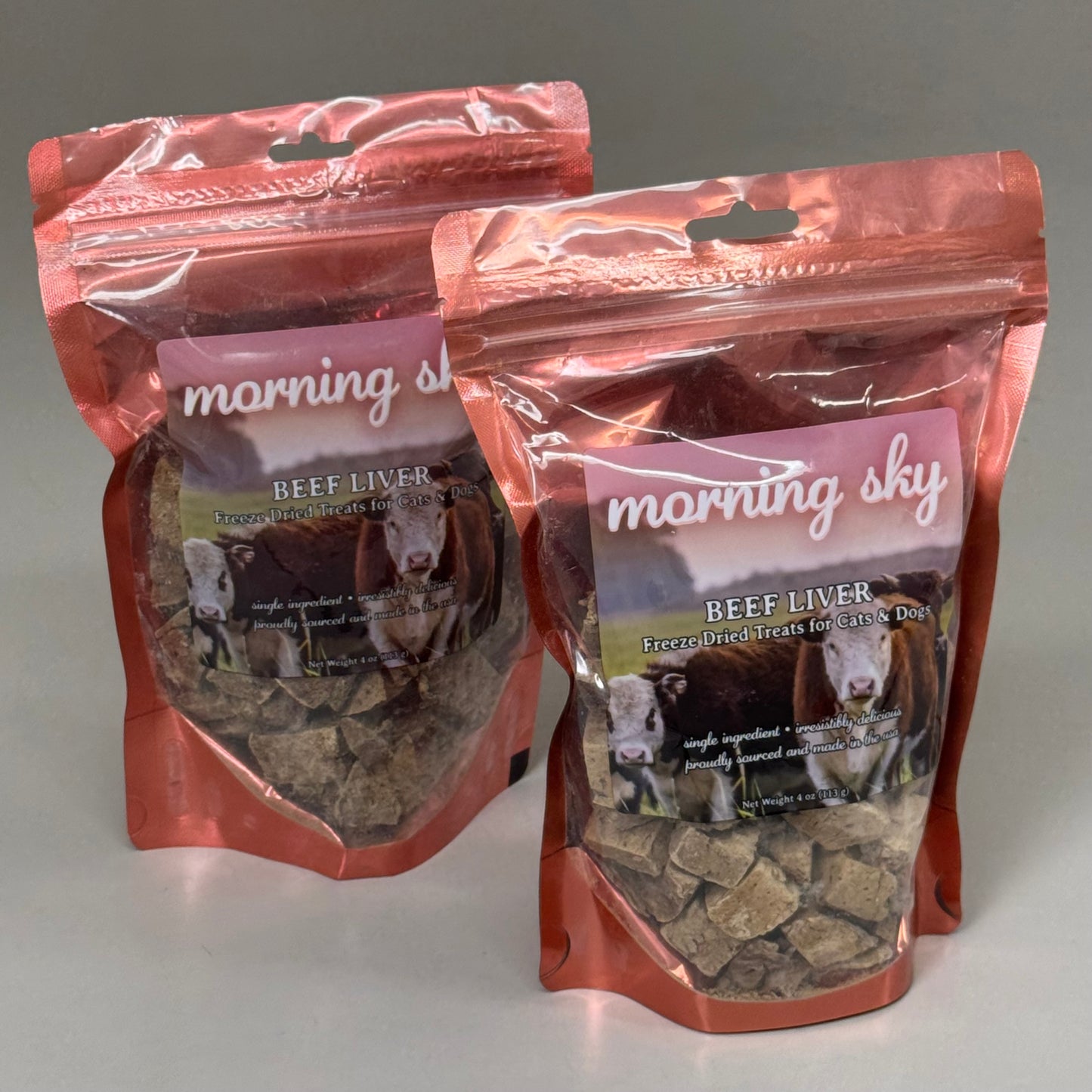 MORNING SKY (2 PACK)Freeze Dried Beef Liver Treats for Cats & Dogs 4oz BB 08/26