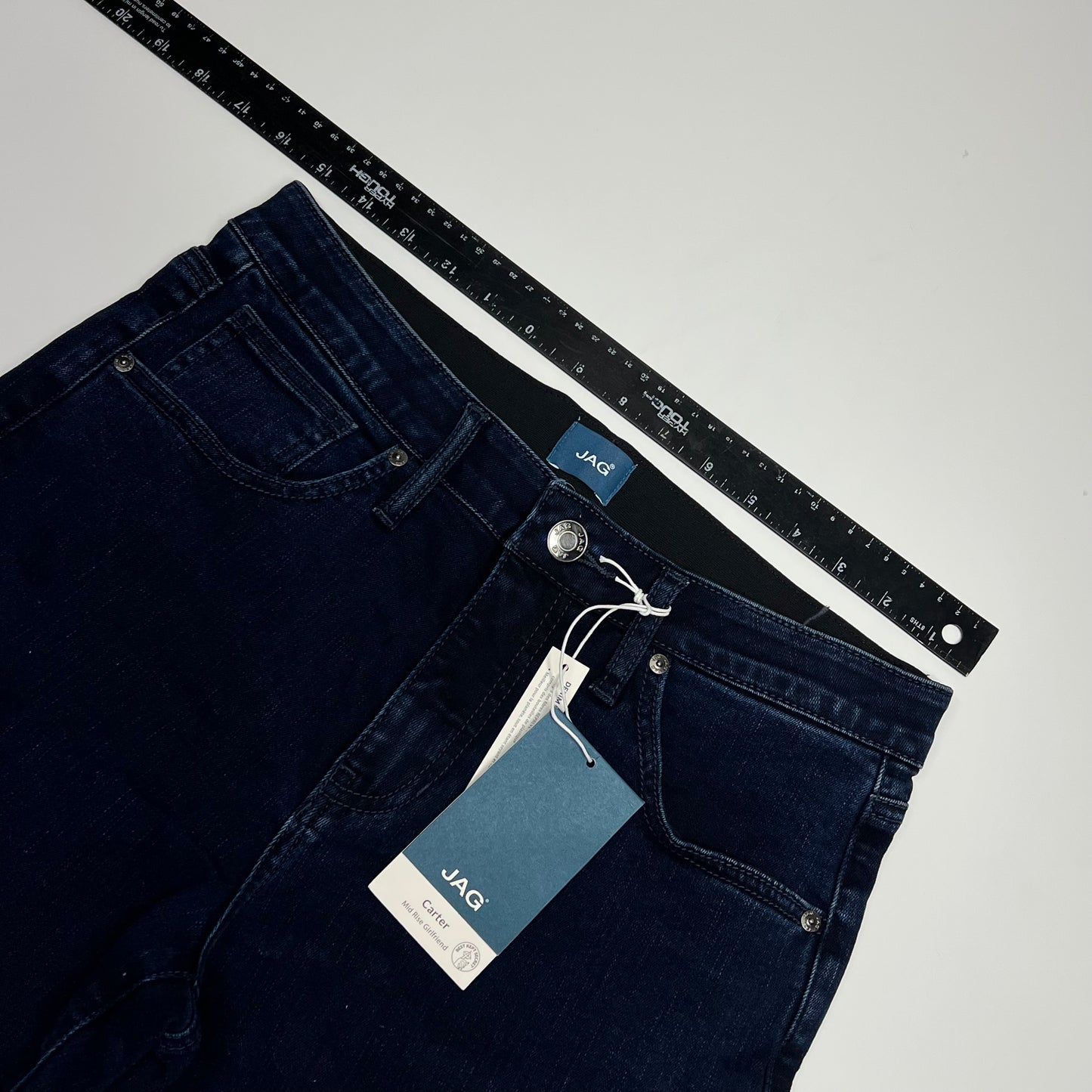 JAG Carter Girlfriend Jeans Elastic Waist Women's Sz 8/26 10" Mid-Rise Midnight