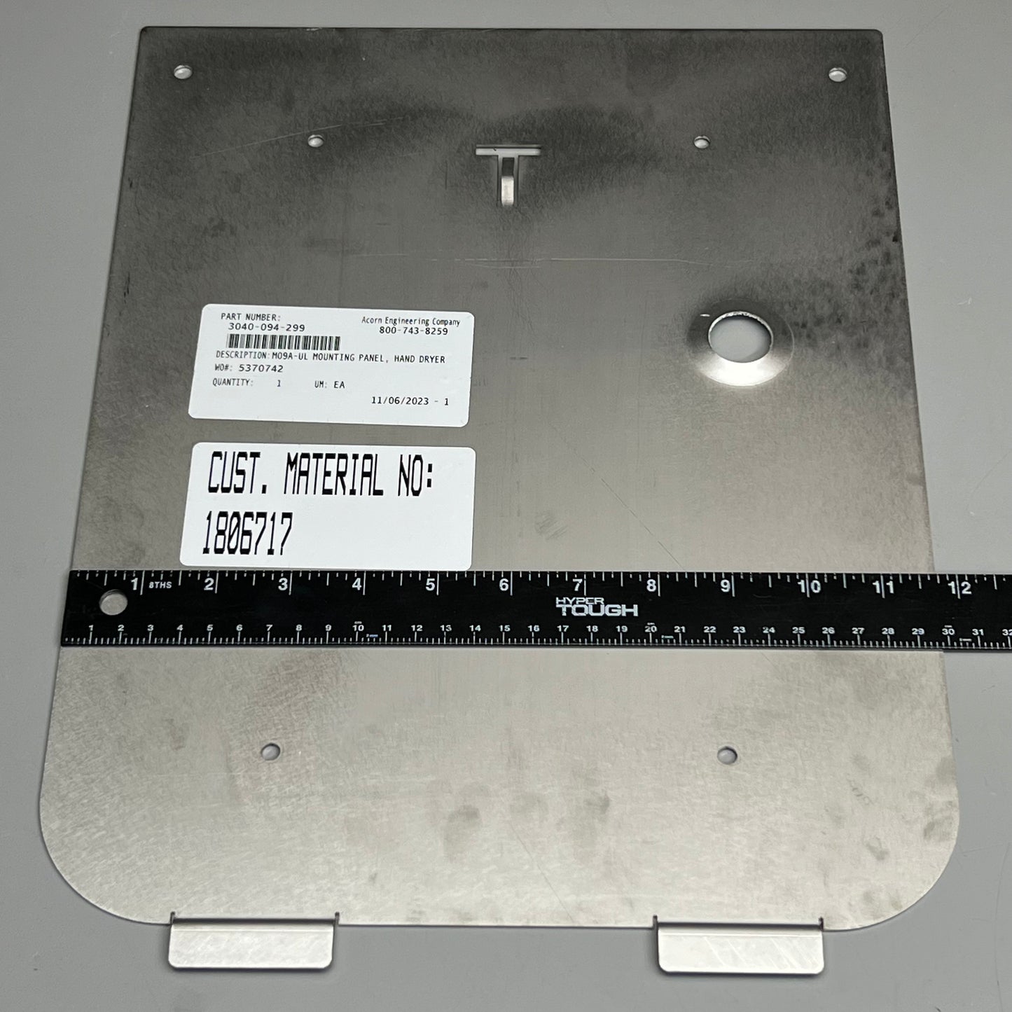 ACORN ENGINEERING CO M09A-UL Mounting Panel, Hand Dryer 3040-094-299