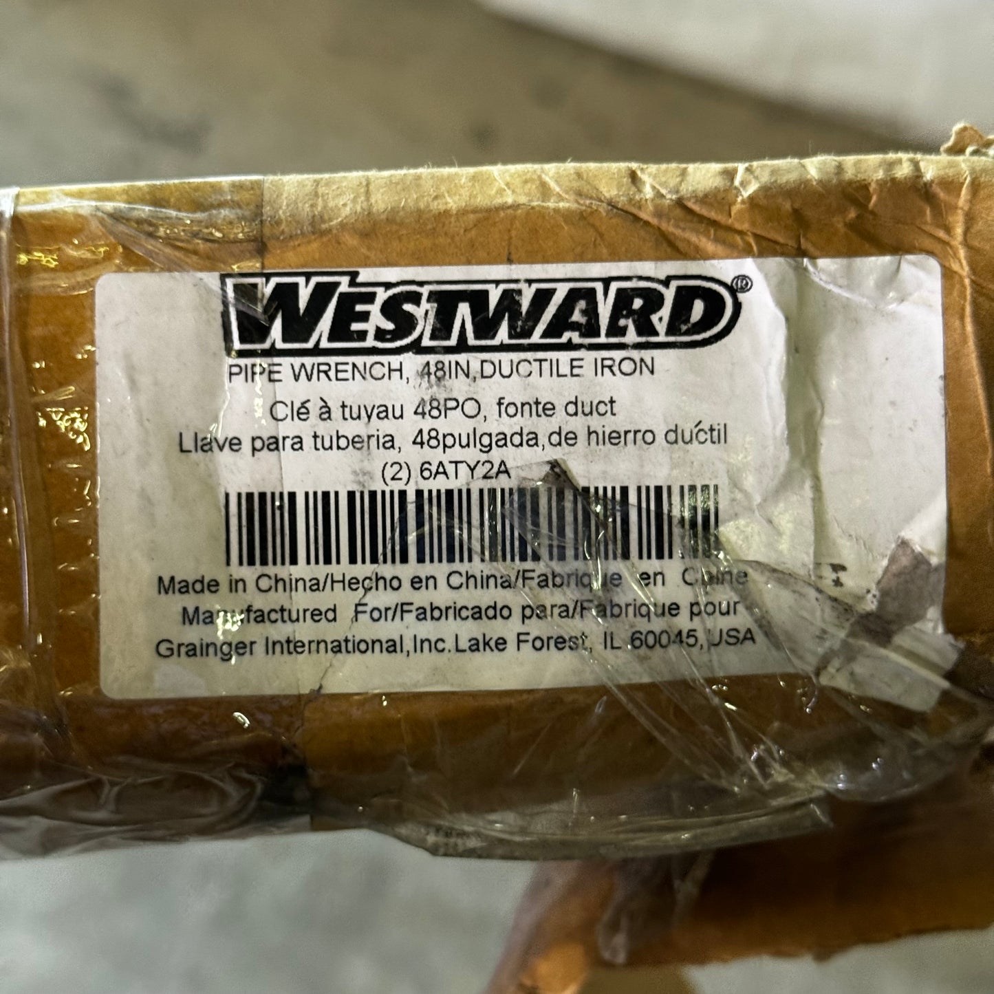 WESTWARD Cast Iron Pipe Wrench 6" Jaw x 48" Long Red 6ATY2A