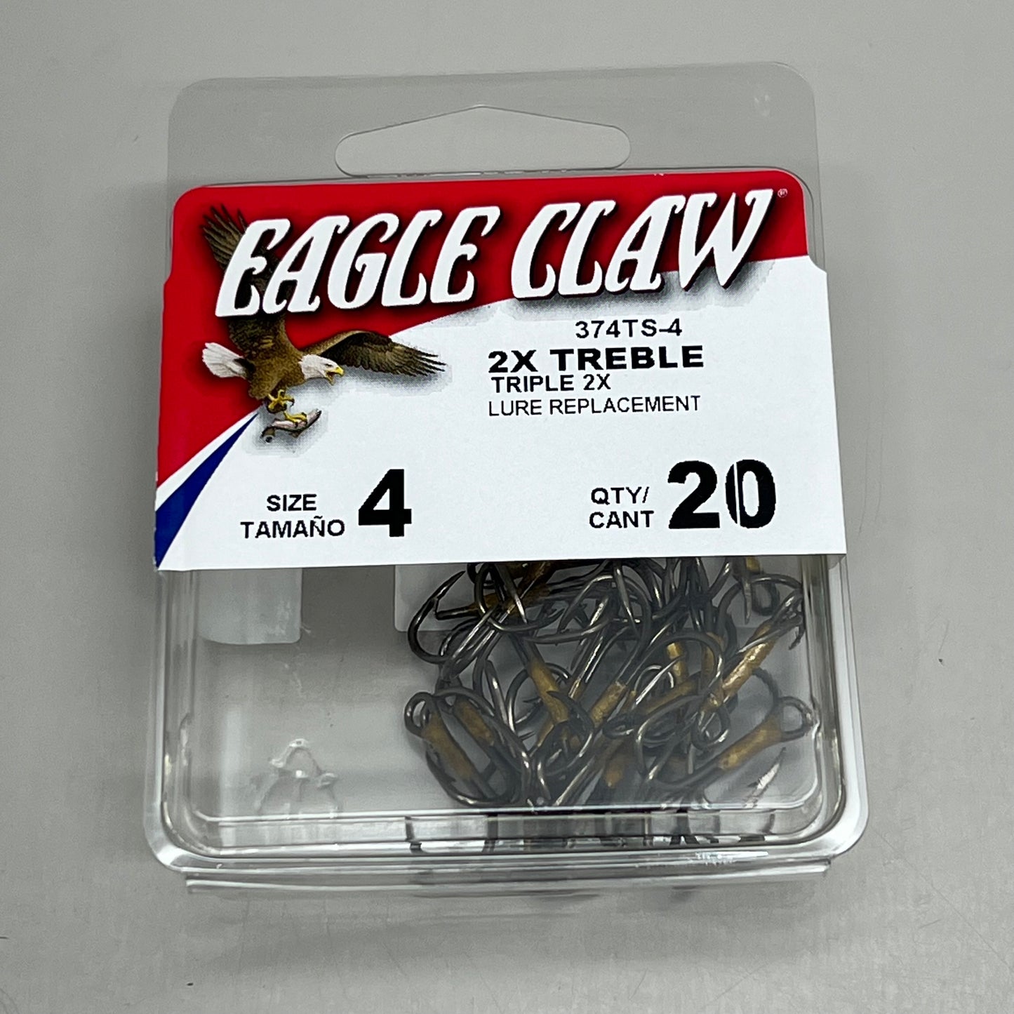 EAGLE CLAW (5 PACK) Curved Point 2X Treble Lure Repla Bronze #4 20 pc 374TS-4