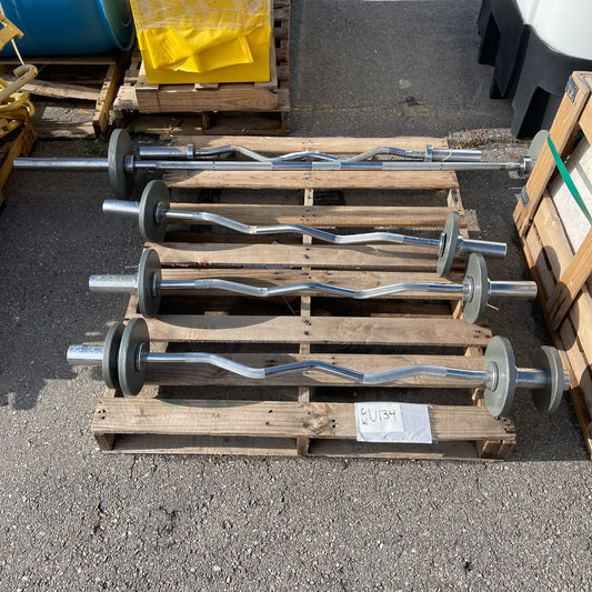 ZA@ Pallet of APOLLO ATHLETICS EZ-Curl Barbells & Olympic Barbells w/ 5 & 10 lb weights, 4 & 7 ft (AS-IS)