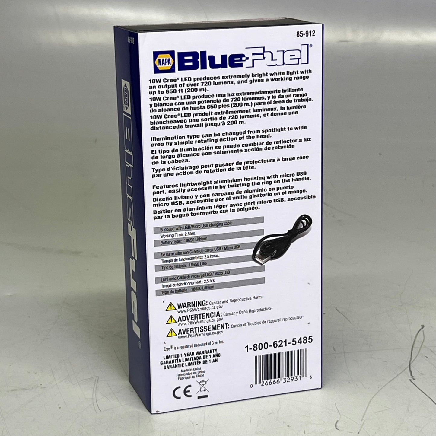 NAPA Rechargeable Flashlight 720 Lumens Work Light 85-912