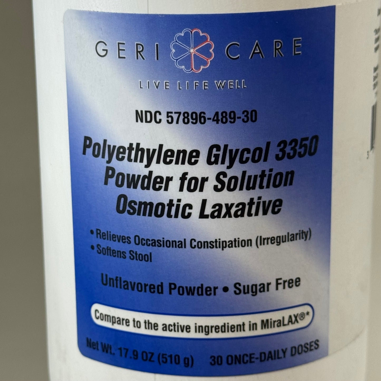 GERI CARE (2 Pack, 30 Doses Each) Polyethylene Gycol Powder For Solution Osmotic Laxative 17.9oz