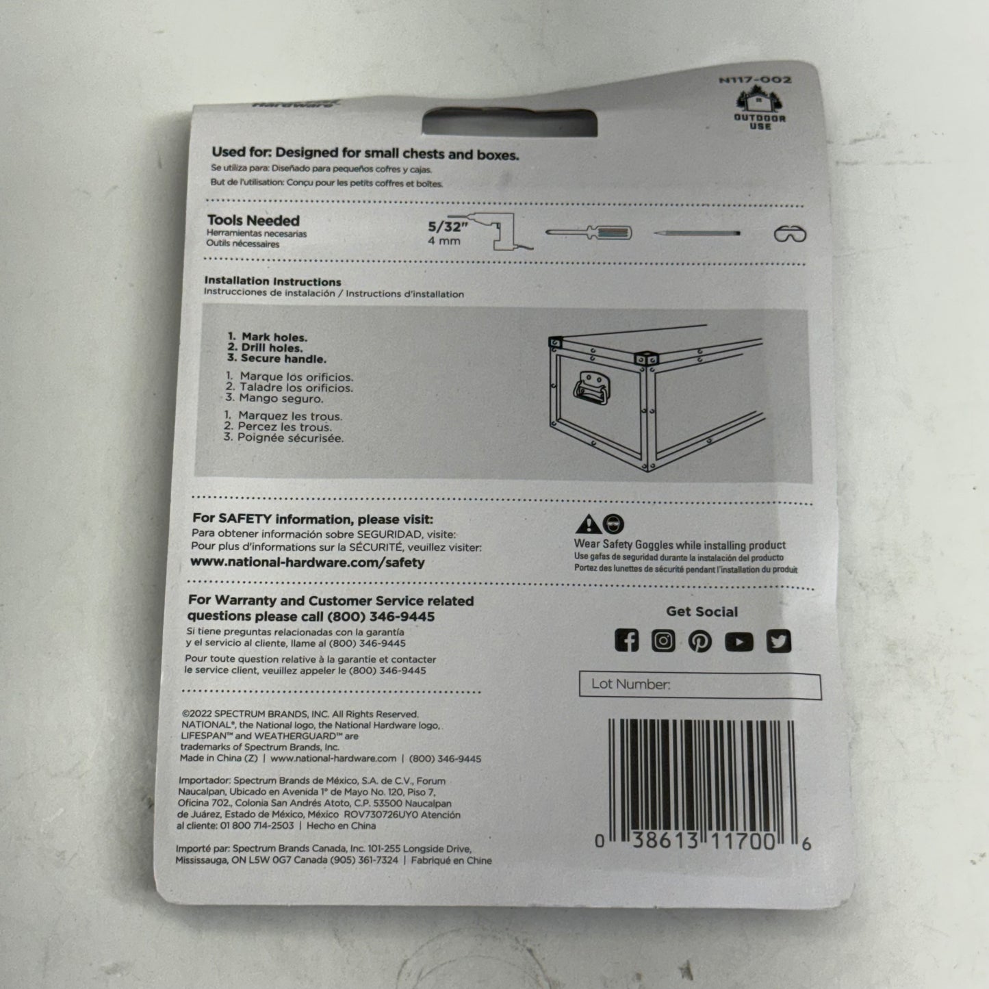 NATIONAL HARDWARE (5 PACK) Chest Handle Sz 3-1/2" Grey N117-002