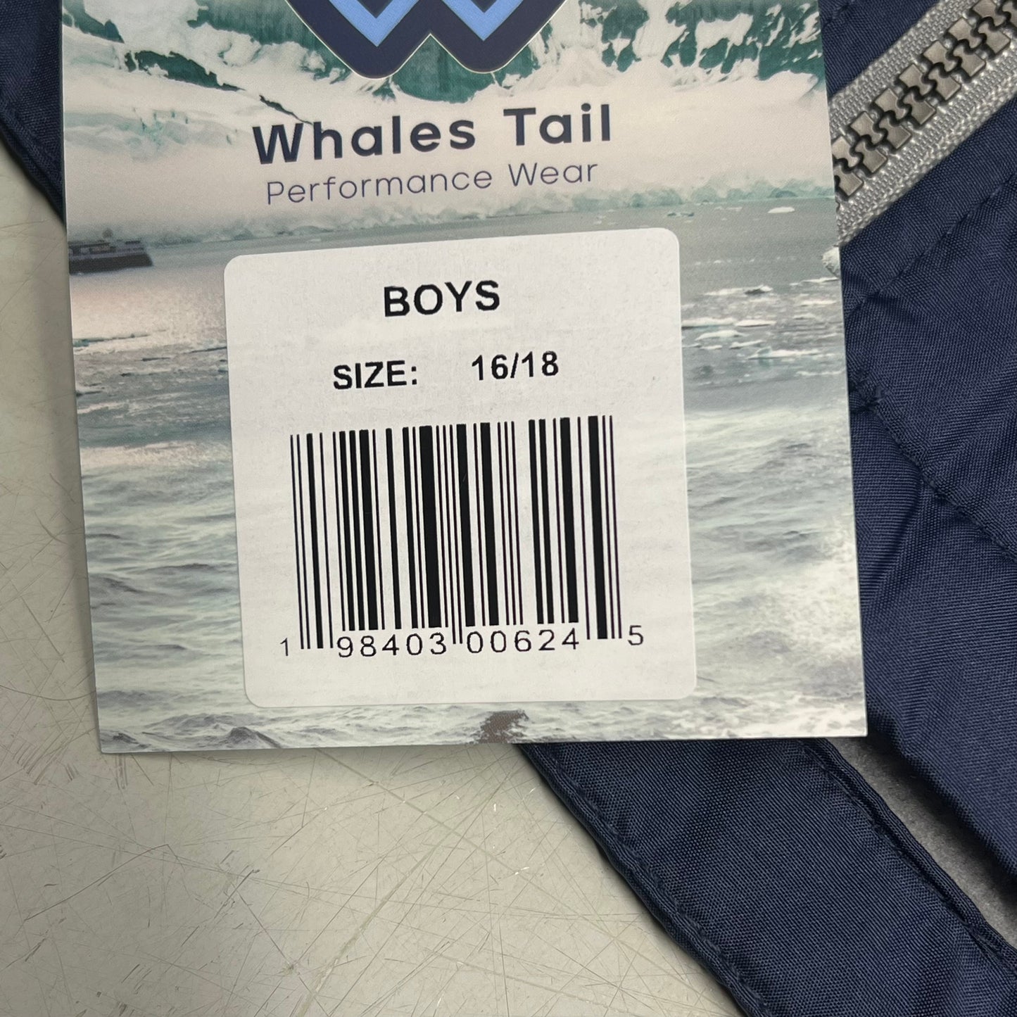 WHALES TAIL PERFORMANCE Fleece Lined Windbreaker Jacket Boys Sz 16/18 Navy Blue