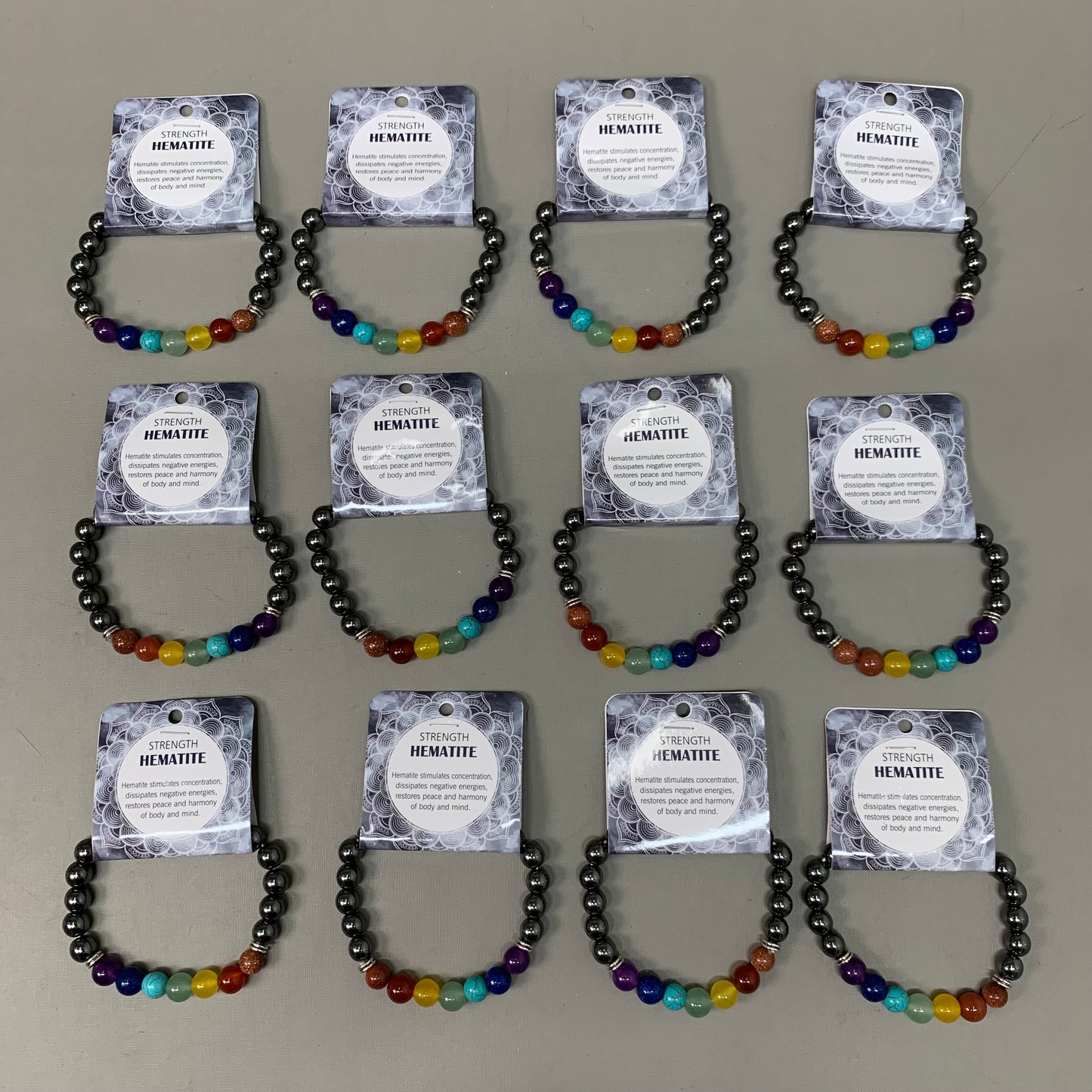 BEST WHOLESALE (12 PACK) Beaded Hematite Rainbow Crystal Bracelets 3" New