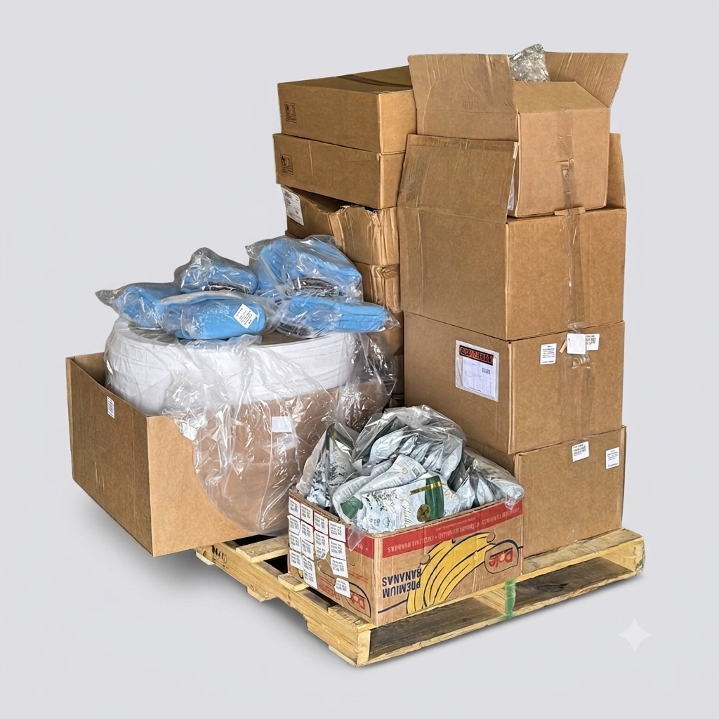 ZA@ Pallet of MIXED Chamomile, Clean up Kit Blue, Industrial Filter Media Roll Grade, Shipping Boxes, Etc… (AS-IS)