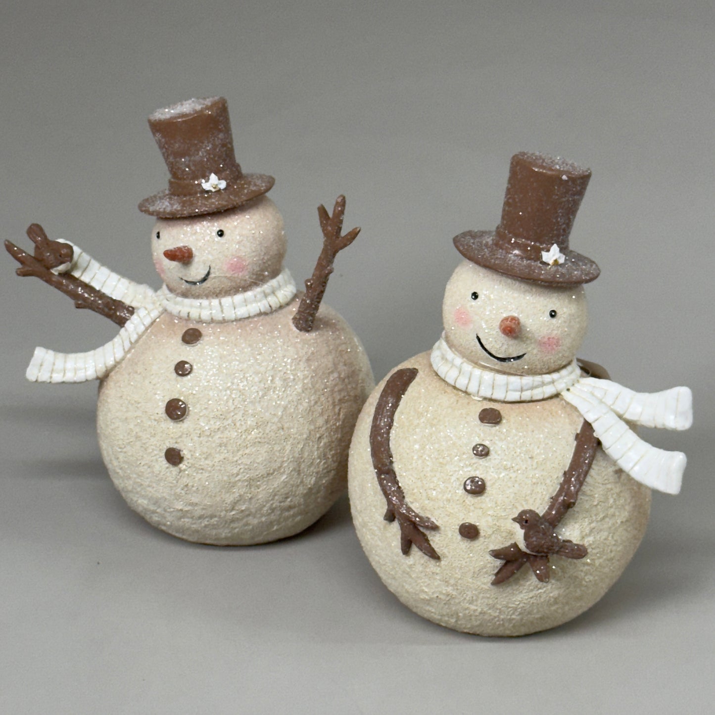 RAZ IMPORT (2 PACK) Resin Whimsical Snowman w/ Bird Betsey Cavallo 8" 4407029