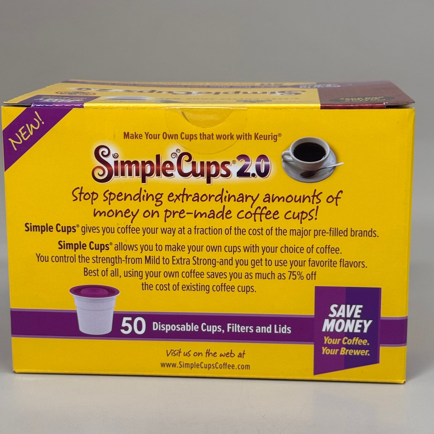 SIMPLE CUPS 2.0 Disposable Reusable Coffee Cups for Brewers For Keurig 50 Cups