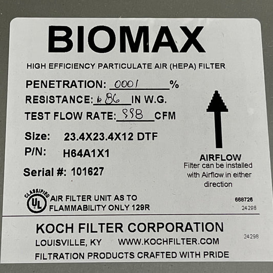 BIOMAX Koch Filter H49B3X2 High Efficiency Particulate Air (HEPA) Filter