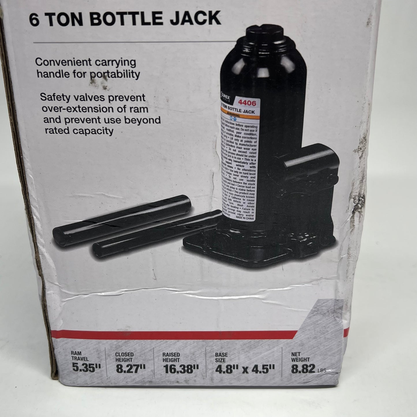 SUNEX TOOLS Bottle Jack Fully Welded Base Built-in Safety Valve 6 Ton 4406