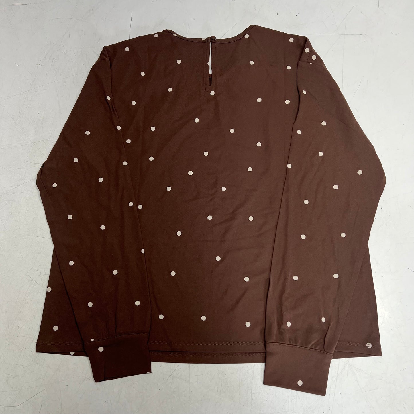 RW & CO Long-sleeve Top Shirred Crew Neckline Women's Sz M Brown/Pearl Ivory