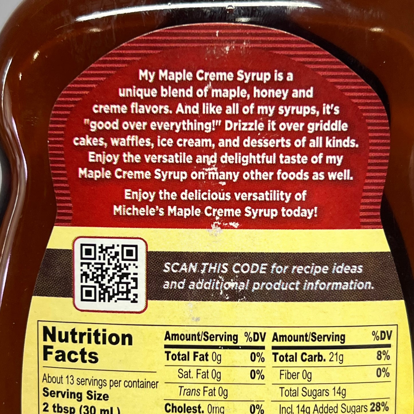 ZA@  MICHELE'S (2 PACK) Gourmet Maple Creme Syrup 13 Fl Oz BB 04/27