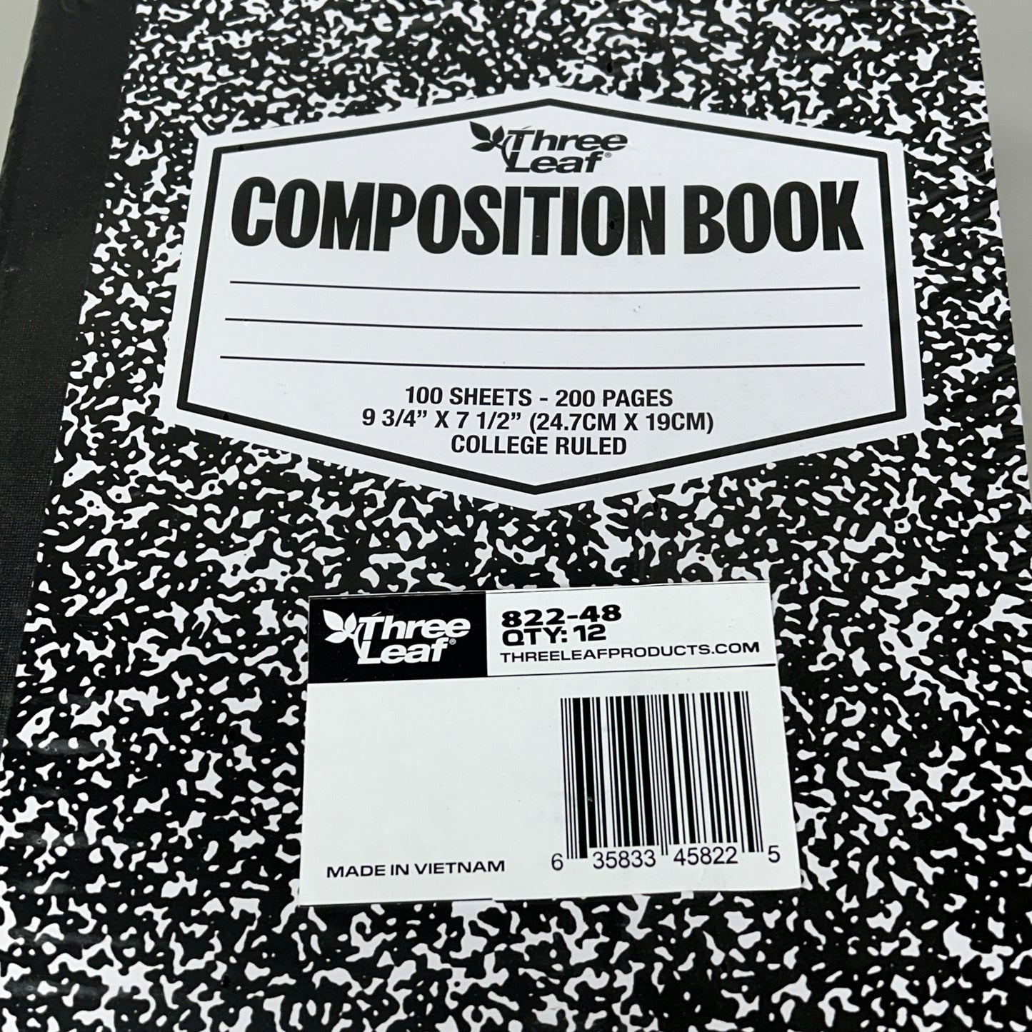 THREE LEAF 48-PK! Composition Book College Ruled 100 Sheets 9-3/4" x 7-1/2" (New)