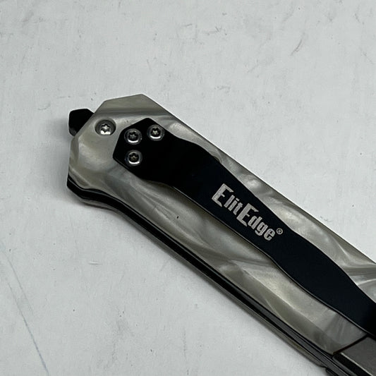 ZA@ ELITE EDGE  Liner Lock Knife Assist Open Faux Mop Handles  5.5" Long White Marble 10-A106WP