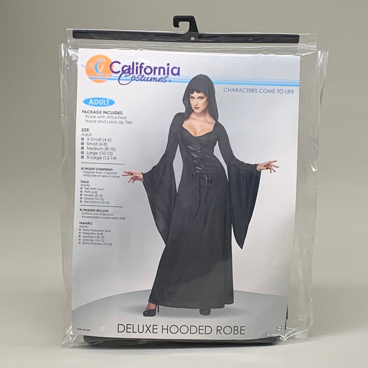 CALIFORNIA COSTUMES Women's Deluxe Hooded Robe Sz-M (8-10) Black 01338