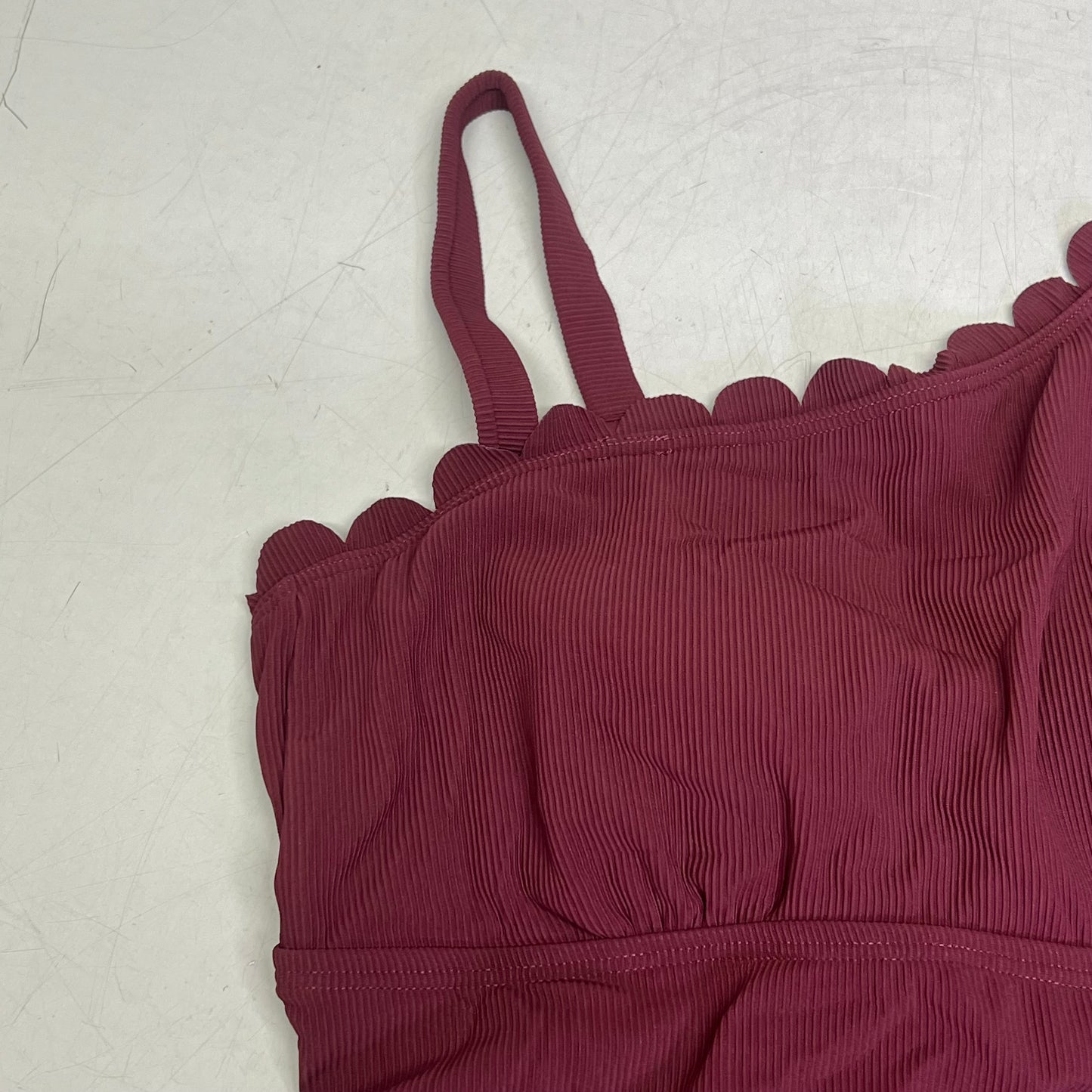 CHARMO Asymmetrical Retro Ribbed Moderate Cut One Piece Swimwear Wmn Sz M Wine